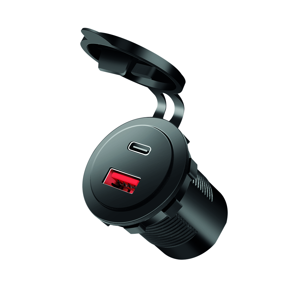 KFZ - USB-Ladebuchse, 12/24V, 60 W, Einbau, mit Deckel